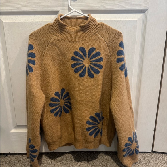 Floral Intarsia Knit Sweater | Brown & Blue | Size M - Picture 2 of 3